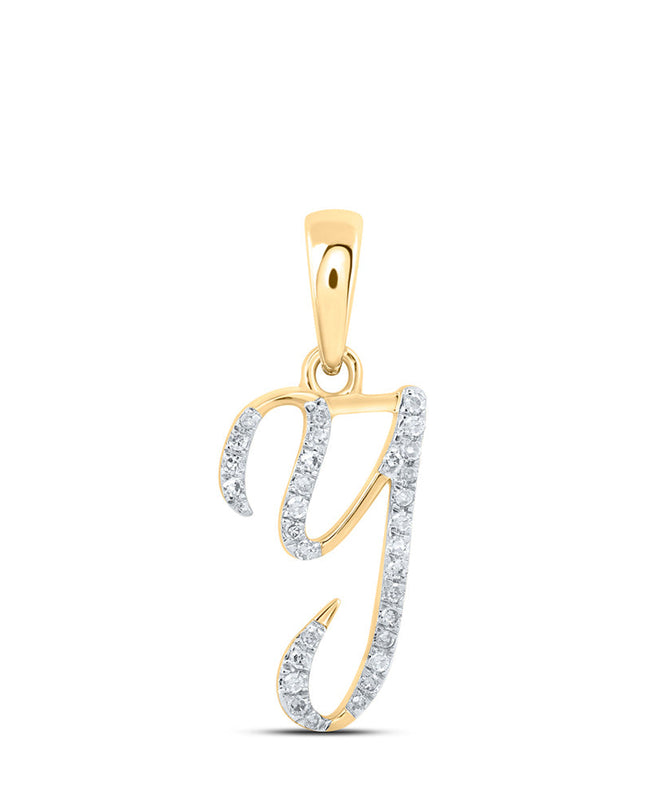 10kt Yellow Gold Womens Round Diamond Y Initial Letter Pendant 1/10 Cttw