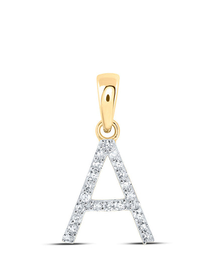 10kt Yellow Gold Womens Round Diamond A Initial Letter Pendant 1/10 Cttw