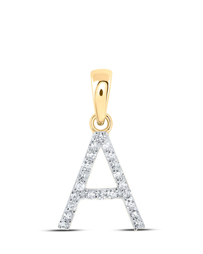 10kt Yellow Gold Womens Round Diamond A Initial Letter Pendant 1/10 Cttw
