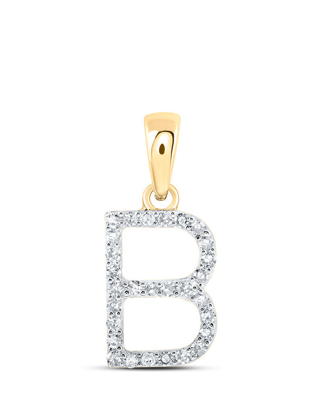 10kt Yellow Gold Womens Round Diamond B Initial Letter Pendant 1/8 Cttw