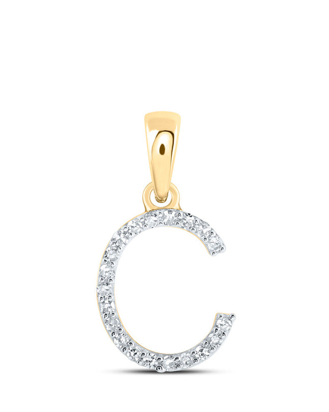 10kt Yellow Gold Womens Round Diamond C Initial Letter Pendant 1/12 Cttw