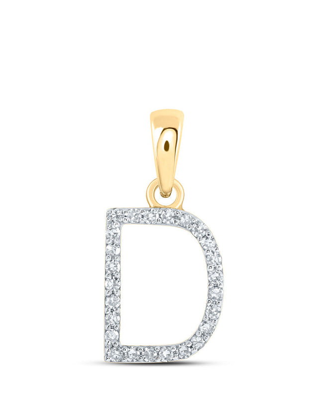 10kt Yellow Gold Womens Round Diamond D Initial Letter Pendant 1/10 Cttw