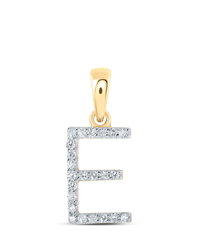 10kt Yellow Gold Womens Round Diamond E Initial Letter Pendant 1/10 Cttw
