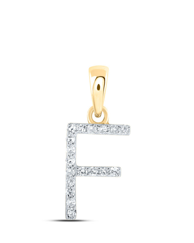 10kt Yellow Gold Womens Round Diamond F Initial Letter Pendant 1/12 Cttw