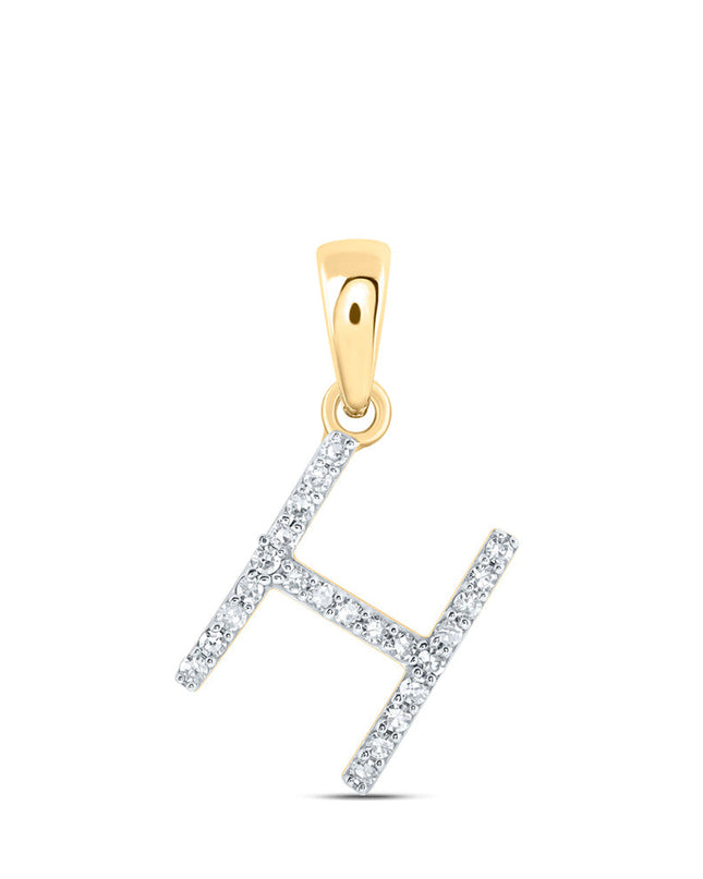 10kt Yellow Gold Womens Round Diamond H Initial Letter Pendant 1/10 Cttw