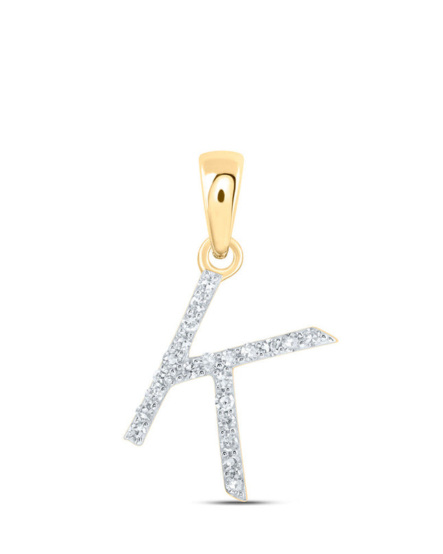 10kt Yellow Gold Womens Round Diamond K Initial Letter Pendant 1/10 Cttw
