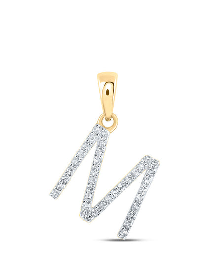 10kt Yellow Gold Womens Round Diamond M Initial Letter Pendant 1/6 Cttw