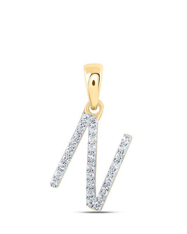 10kt Yellow Gold Womens Round Diamond N Initial Letter Pendant 1/10 Cttw