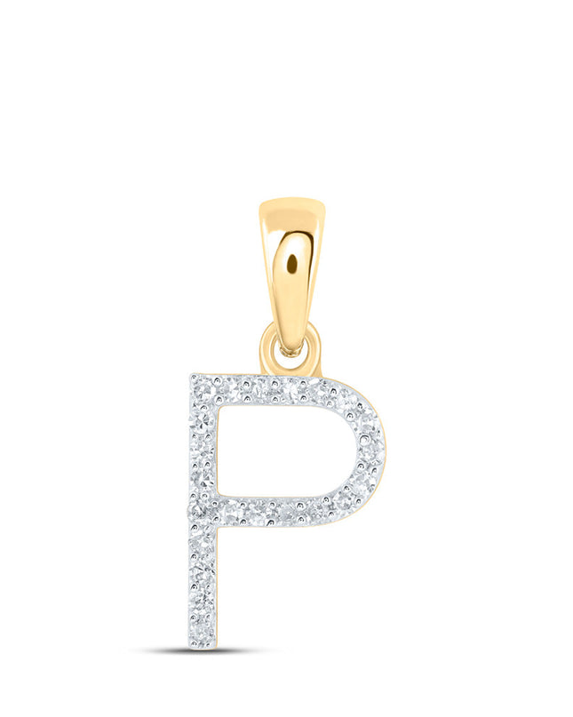 10kt Yellow Gold Womens Round Diamond P Initial Letter Pendant 1/10 Cttw