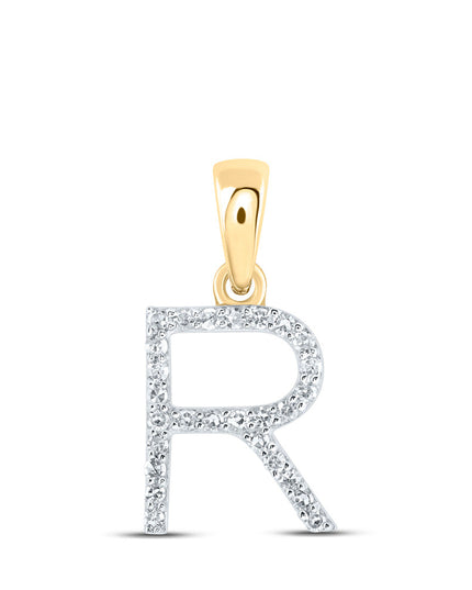 10kt Yellow Gold Womens Round Diamond R Initial Letter Pendant 1/10 Cttw