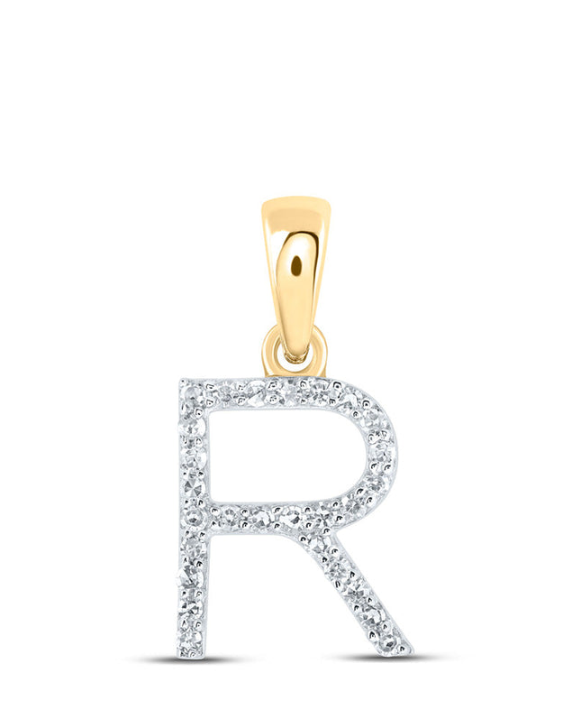 10kt Yellow Gold Womens Round Diamond R Initial Letter Pendant 1/10 Cttw