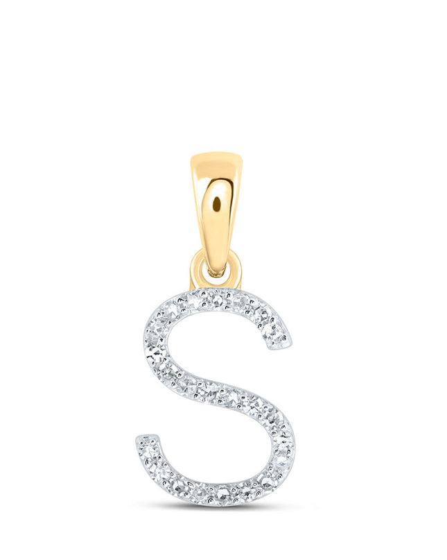 10kt Yellow Gold Womens Round Diamond S Initial Letter Pendant 1/10 Cttw