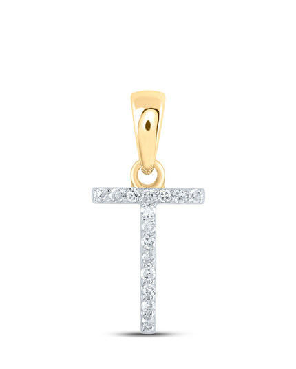 10kt Yellow Gold Womens Round Diamond T Initial Letter Pendant 1/20 Cttw
