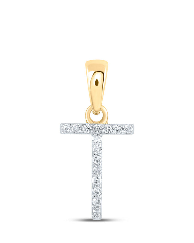 10kt Yellow Gold Womens Round Diamond T Initial Letter Pendant 1/20 Cttw