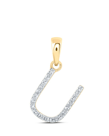 10kt Yellow Gold Womens Round Diamond U Initial Letter Pendant 1/12 Cttw
