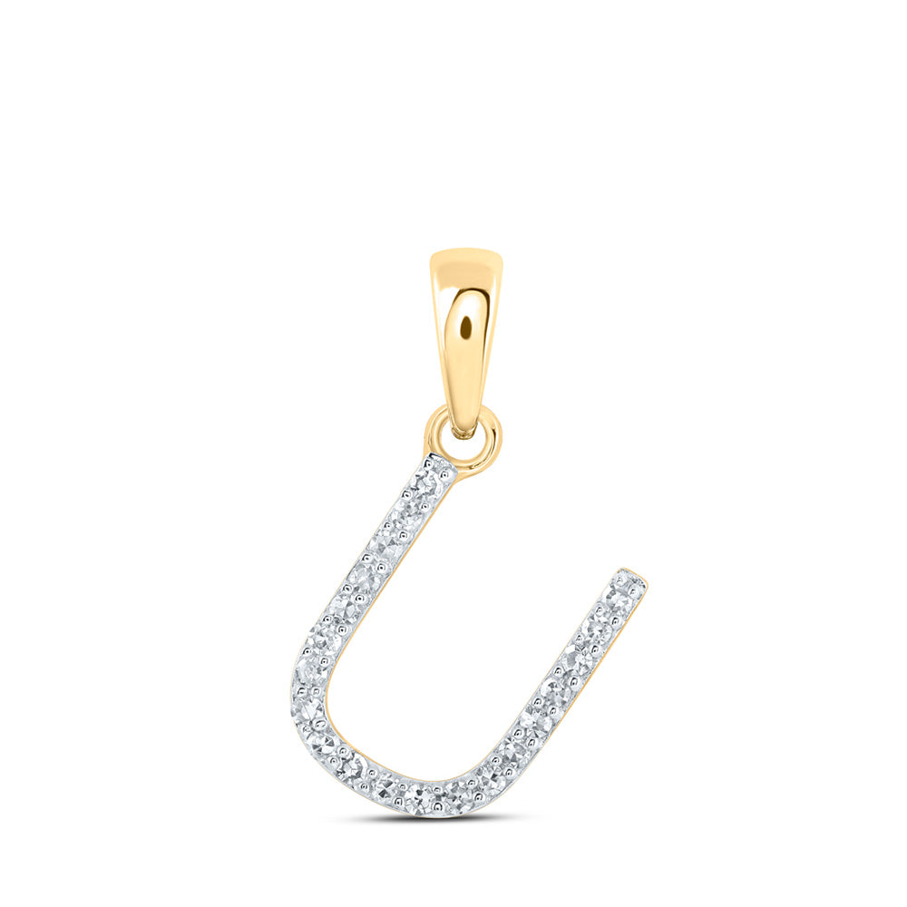 10kt Yellow Gold Womens Round Diamond U Initial Letter Pendant 1/12 Cttw