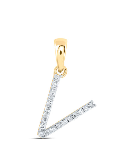 10kt Yellow Gold Womens Round Diamond V Initial Letter Pendant 1/12 Cttw