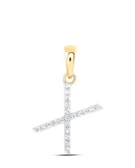 10kt Yellow Gold Womens Round Diamond X Initial Letter Pendant 1/10 Cttw