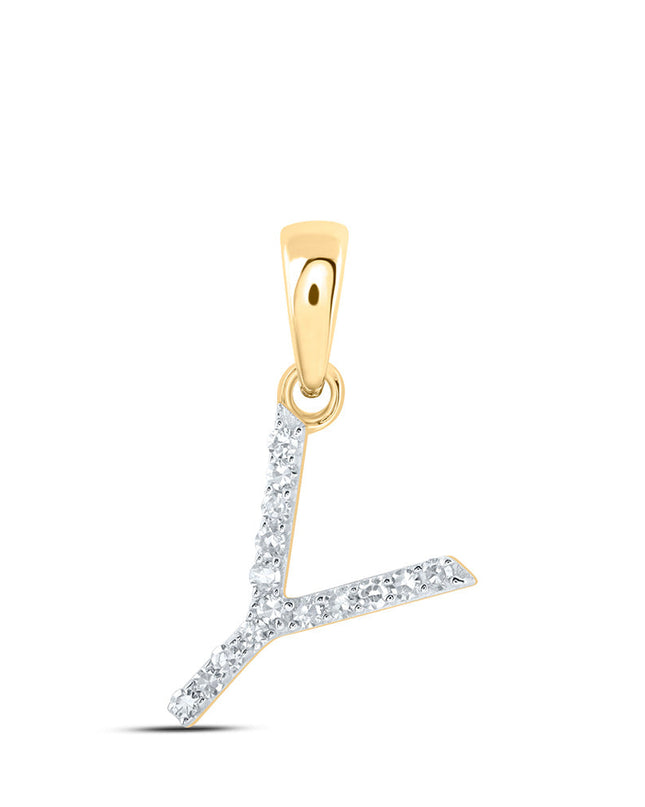 10kt Yellow Gold Womens Round Diamond Y Initial Letter Pendant 1/12 Cttw
