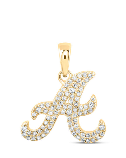 10kt Yellow Gold Womens Round Diamond A Initial Letter Pendant 1/6 Cttw