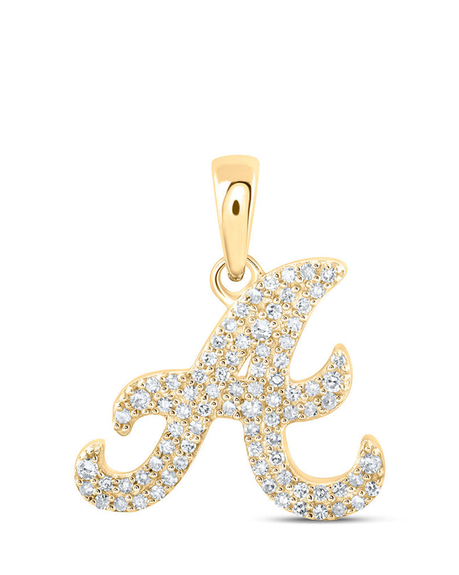10kt Yellow Gold Womens Round Diamond A Initial Letter Pendant 1/6 Cttw