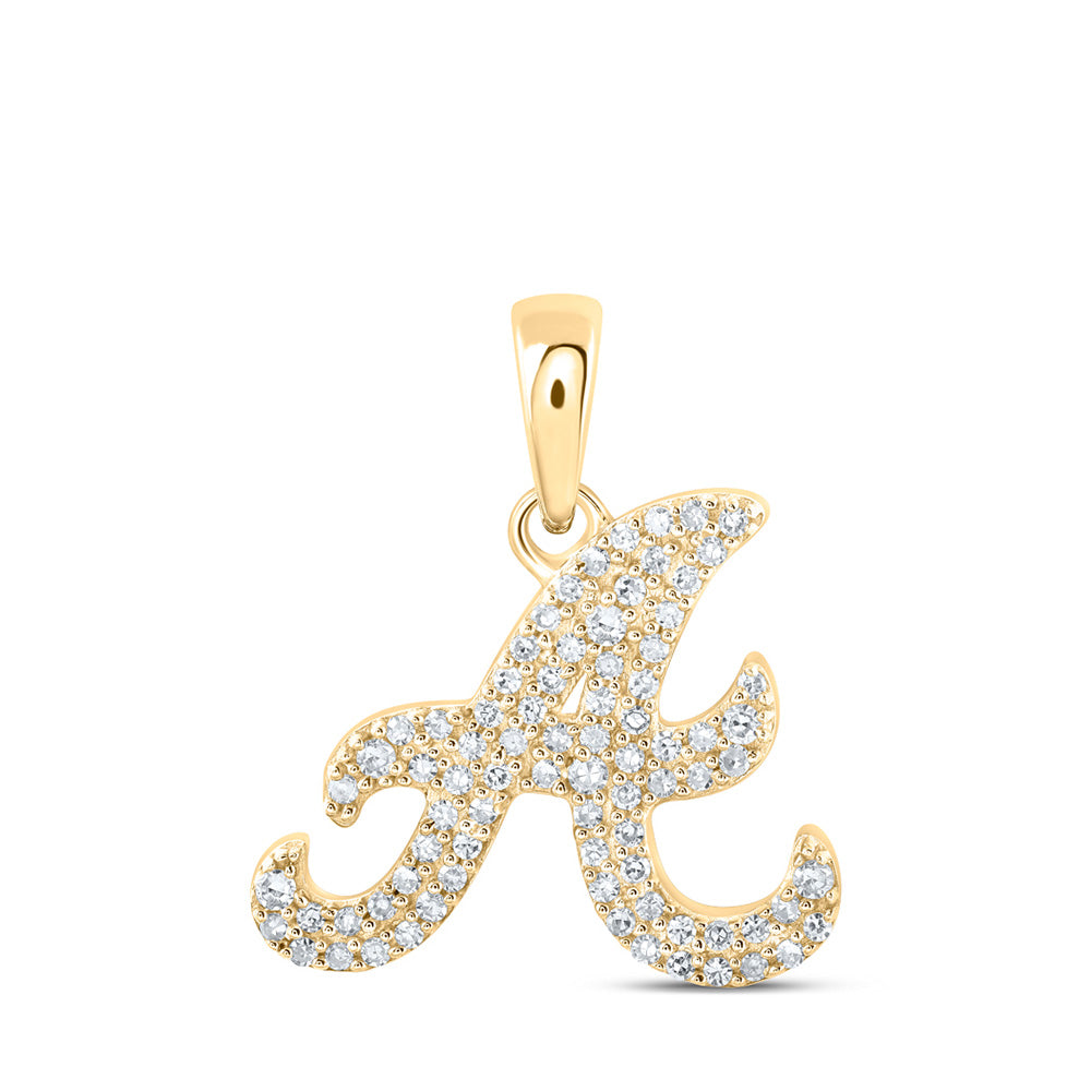 10kt Yellow Gold Womens Round Diamond A Initial Letter Pendant 1/6 Cttw