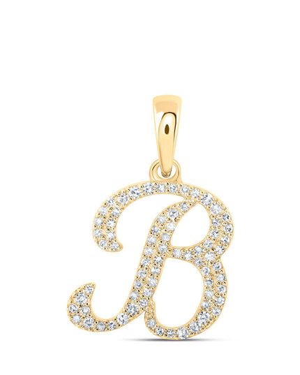 10kt Yellow Gold Womens Round Diamond B Initial Letter Pendant 1/5 Cttw
