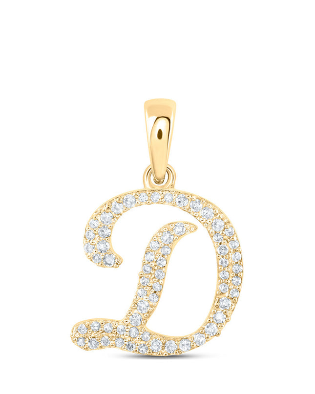 10kt Yellow Gold Womens Round Diamond D Initial Letter Pendant 1/5 Cttw