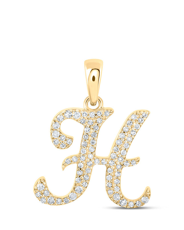 10kt Yellow Gold Womens Round Diamond H Initial Letter Pendant 1/5 Cttw