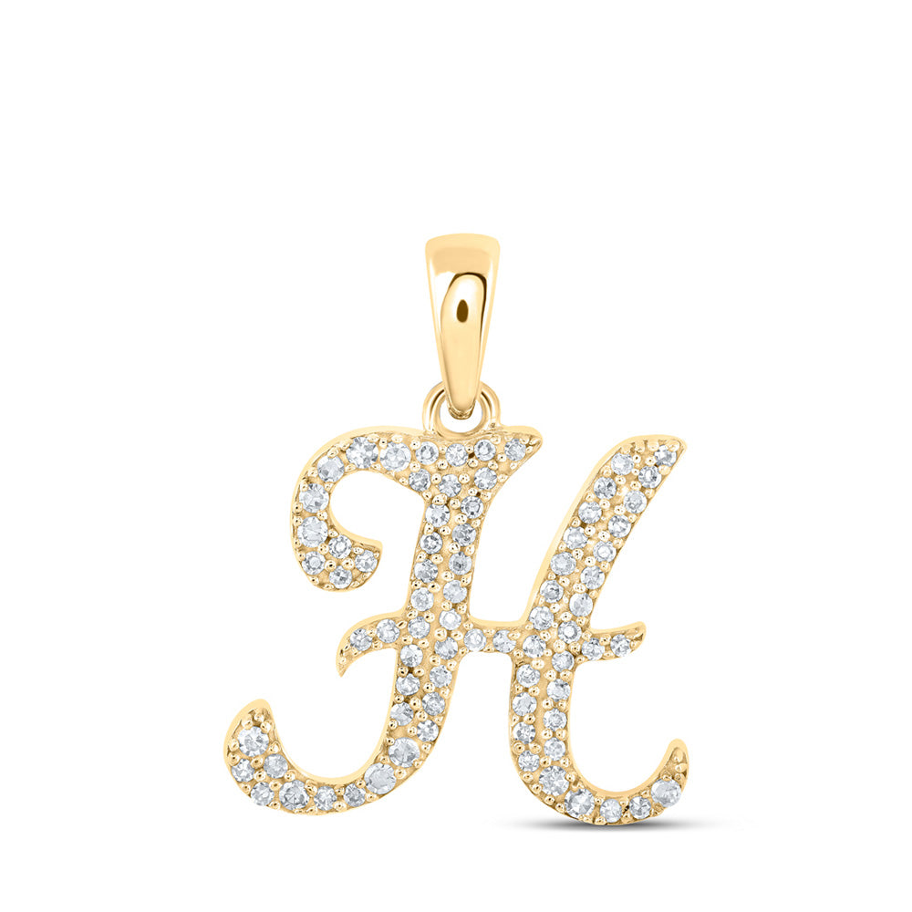 10kt Yellow Gold Womens Round Diamond H Initial Letter Pendant 1/5 Cttw