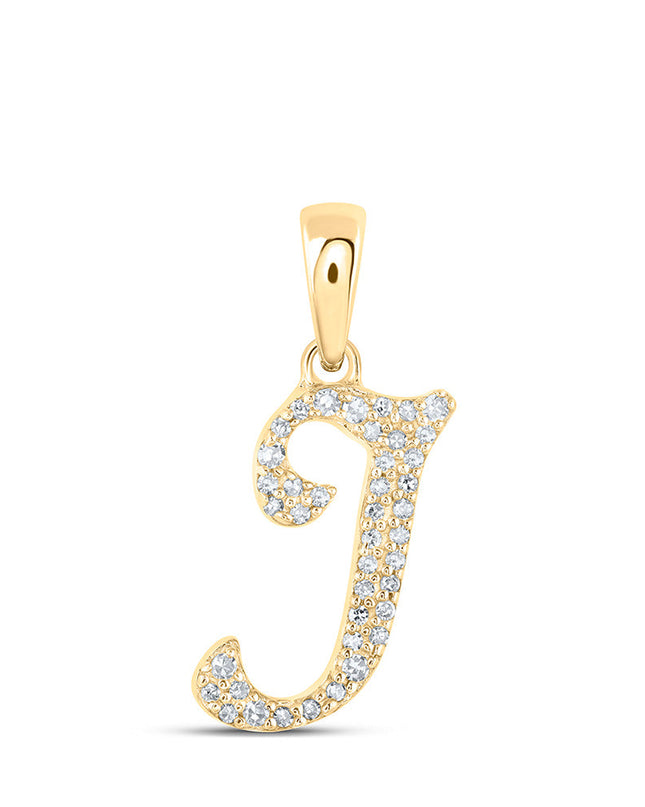10kt Yellow Gold Womens Round Diamond I Initial Letter Pendant 1/8 Cttw