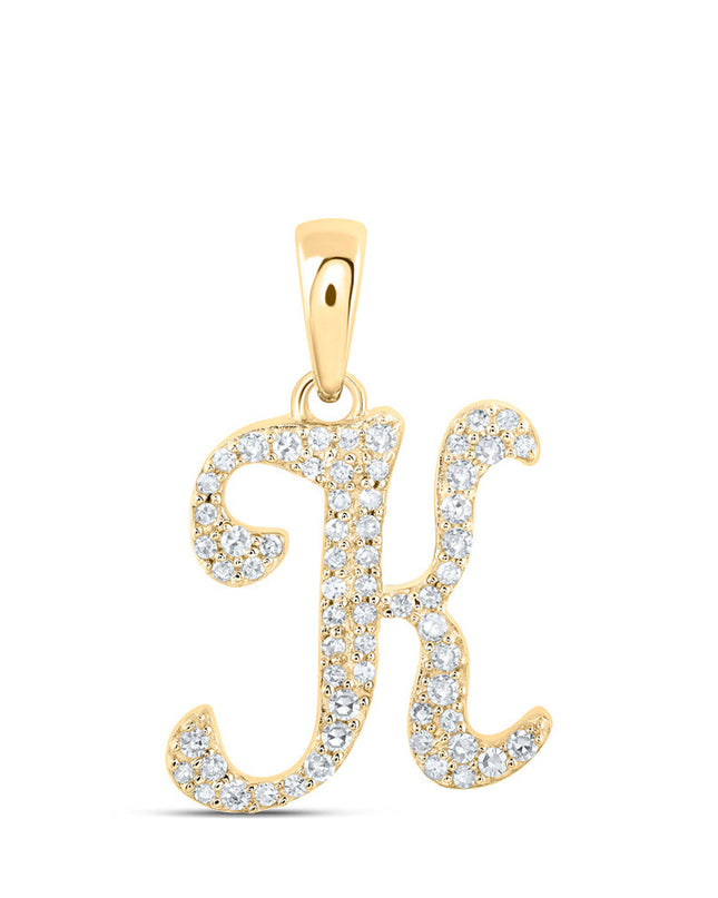 10kt Yellow Gold Womens Round Diamond K Initial Letter Pendant 1/5 Cttw