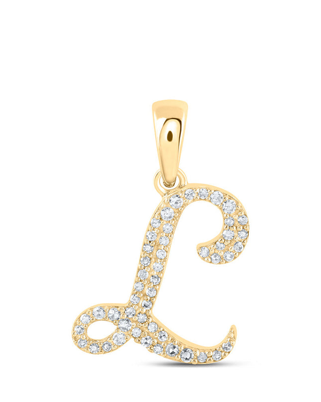 10kt Yellow Gold Womens Round Diamond L Initial Letter Pendant 1/8 Cttw