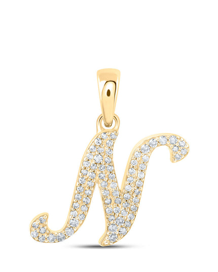 10kt Yellow Gold Womens Round Diamond N Initial Letter Pendant 1/6 Cttw