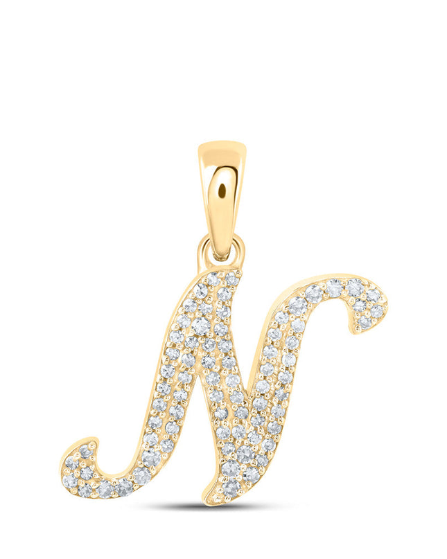 10kt Yellow Gold Womens Round Diamond N Initial Letter Pendant 1/6 Cttw