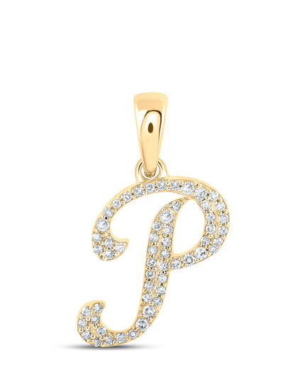10kt Yellow Gold Womens Round Diamond P Initial Letter Pendant 1/8 Cttw