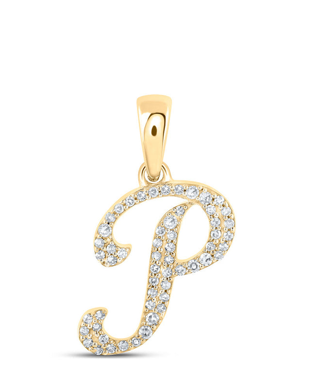 10kt Yellow Gold Womens Round Diamond P Initial Letter Pendant 1/8 Cttw