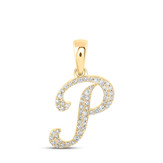 10kt Yellow Gold Womens Round Diamond P Initial Letter Pendant 1/8 Cttw