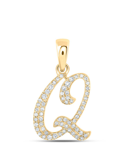 10kt Yellow Gold Womens Round Diamond Q Initial Letter Pendant 1/8 Cttw