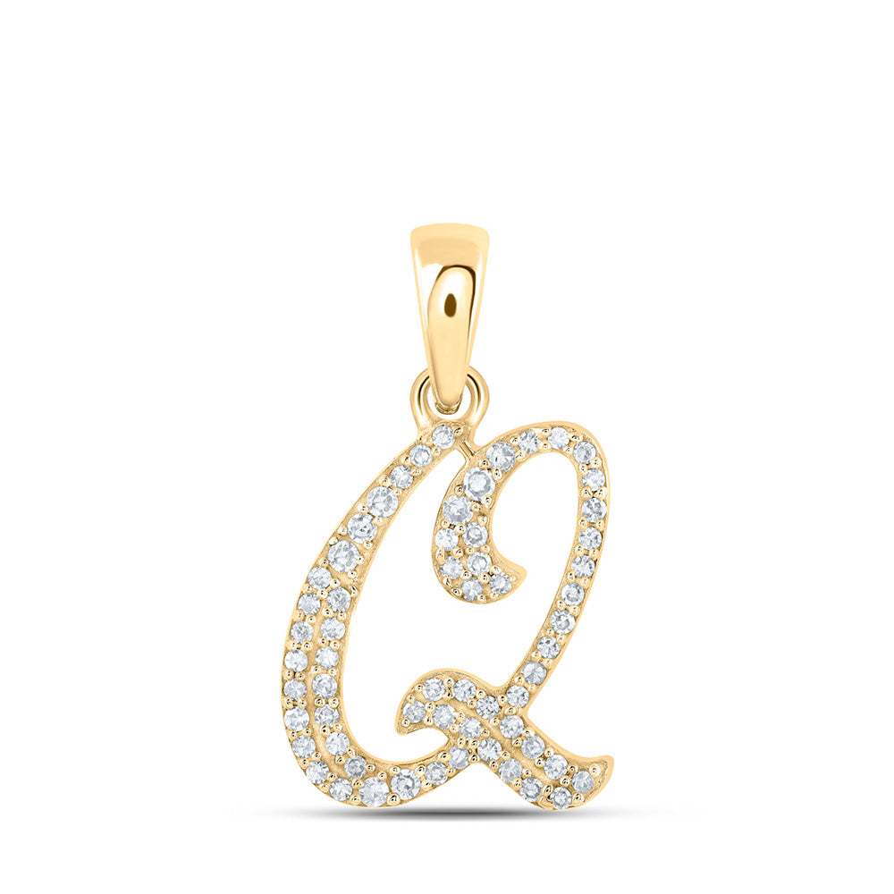 10kt Yellow Gold Womens Round Diamond Q Initial Letter Pendant 1/8 Cttw