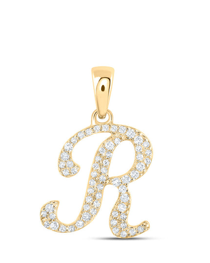 10kt Yellow Gold Womens Round Diamond R Initial Letter Pendant 1/6 Cttw