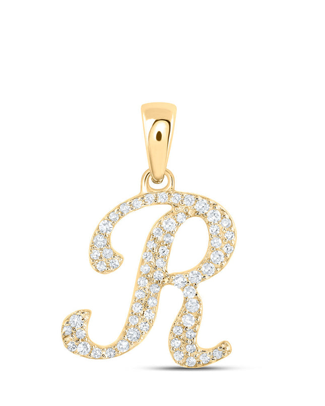 10kt Yellow Gold Womens Round Diamond R Initial Letter Pendant 1/6 Cttw