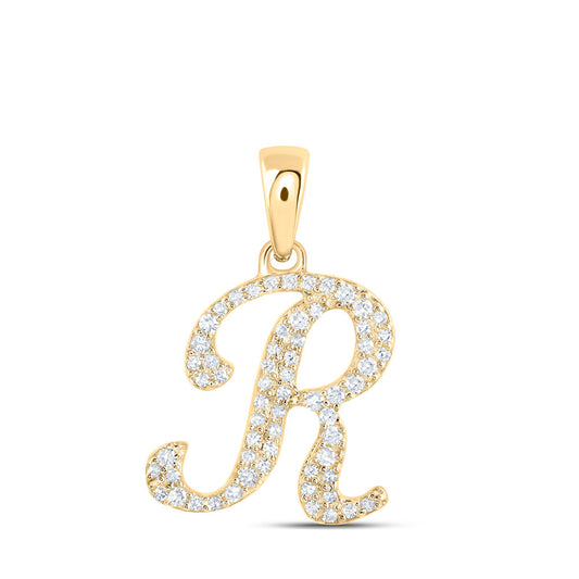 10kt Yellow Gold Womens Round Diamond R Initial Letter Pendant 1/6 Cttw