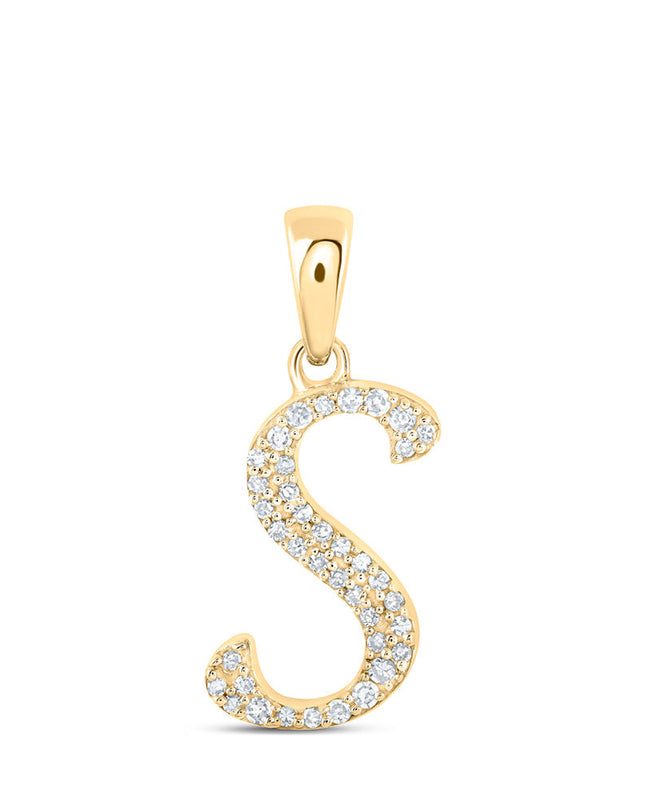 10kt Yellow Gold Womens Round Diamond S Initial Letter Pendant 1/10 Cttw