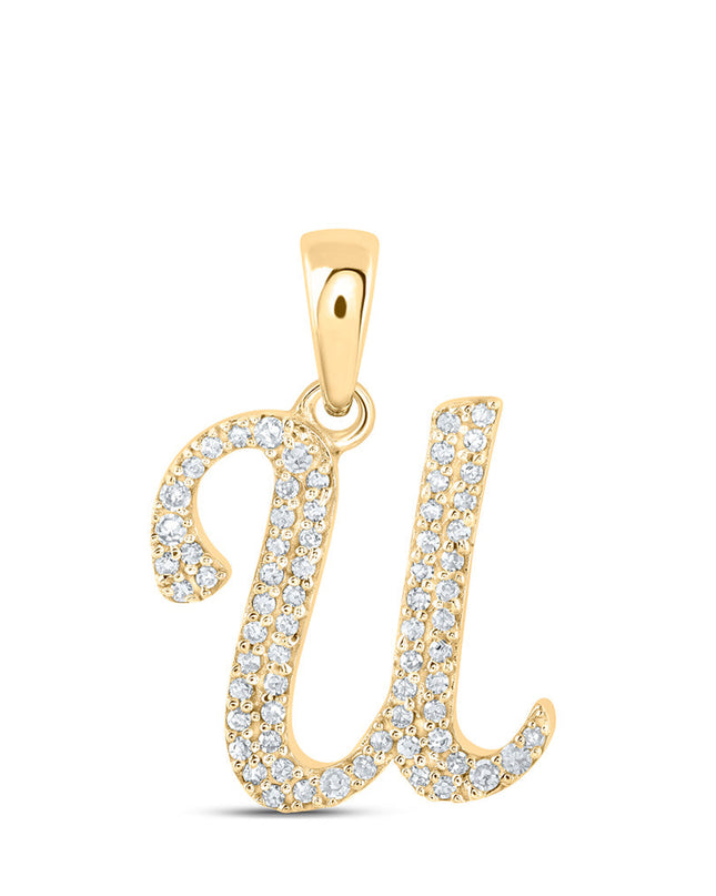 10kt Yellow Gold Womens Round Diamond U Initial Letter Pendant 1/6 Cttw