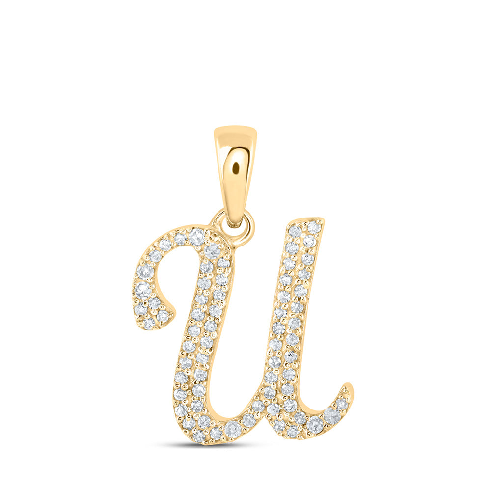 10kt Yellow Gold Womens Round Diamond U Initial Letter Pendant 1/6 Cttw