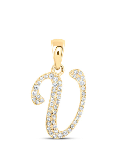10kt Yellow Gold Womens Round Diamond V Initial Letter Pendant 1/8 Cttw