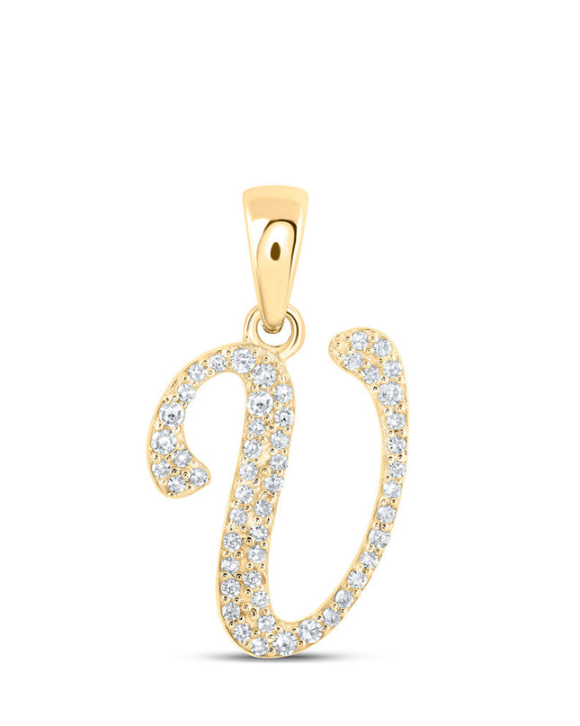 10kt Yellow Gold Womens Round Diamond V Initial Letter Pendant 1/8 Cttw