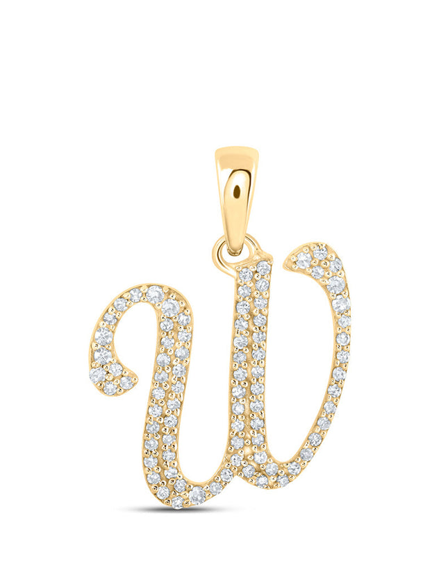 10kt Yellow Gold Womens Round Diamond W Initial Letter Pendant 1/5 Cttw