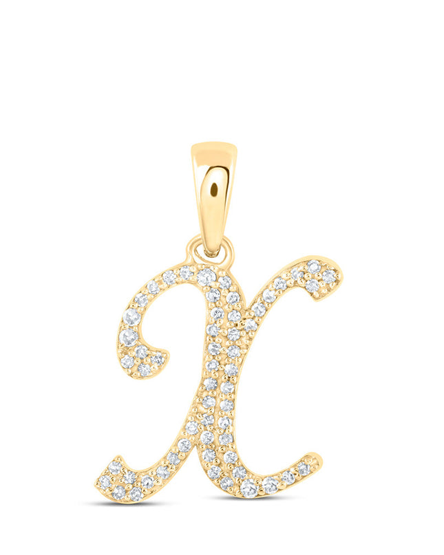 10kt Yellow Gold Womens Round Diamond X Initial Letter Pendant 1/8 Cttw